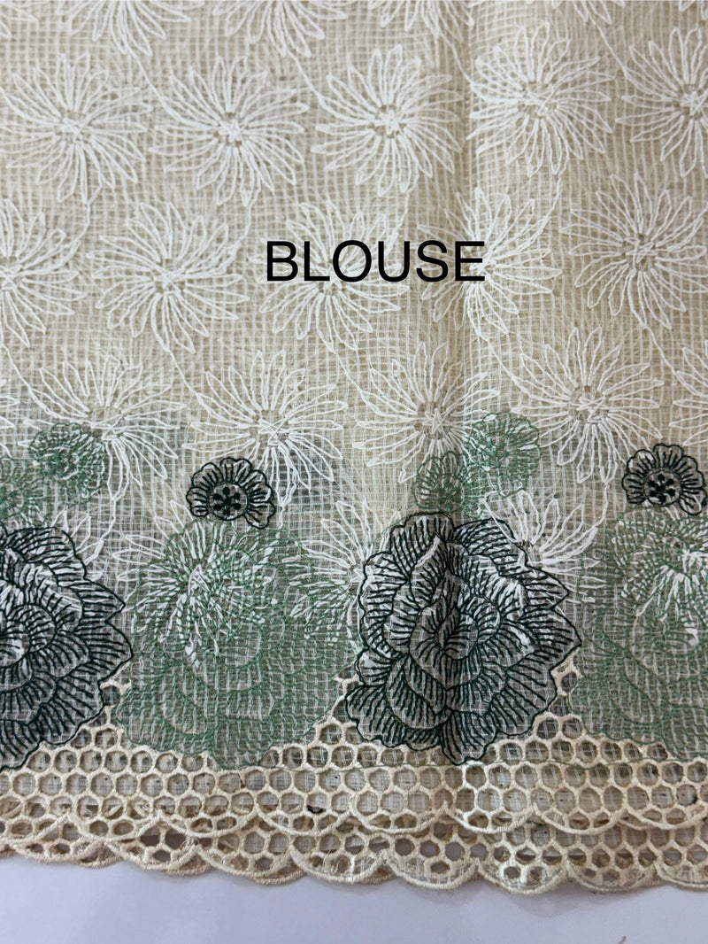 Cutwork Phulkari NetKota Embroidery saree - OffWhite