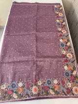 Crush Organza embroidery saree MS9741- DuskyWine
