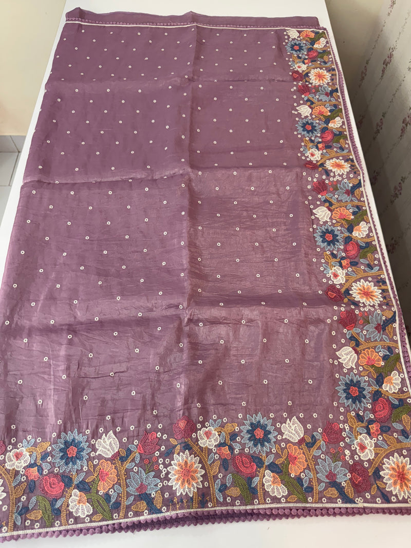 Crush Organza embroidery saree MS9741- DuskyWine