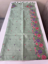 Crushed Blended tussar silk saree with embroidery- SNFCYEY PastelMint