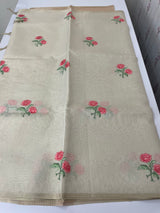 Tissue linen saree with embroidery MSL4900 - PeachRed Flowers