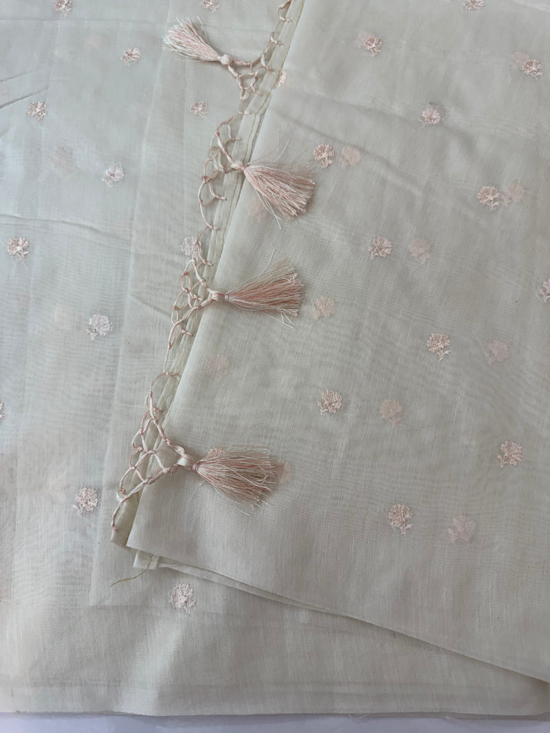 Mul chanderi saree with embriodery MSH114 - Pastel Peach flowers