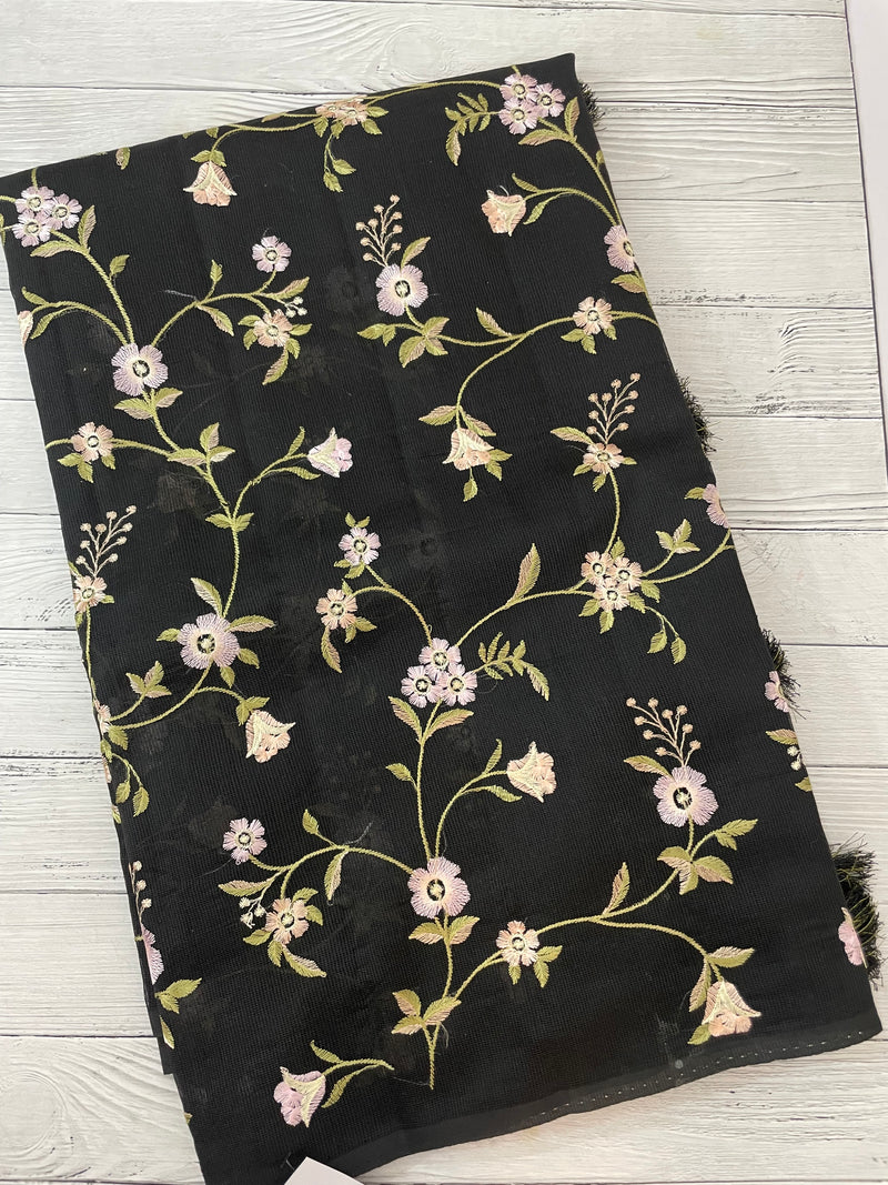 Kota Supernet embriodery saree SHSNYNM- Black