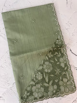 Cutwork Semi tussar saree MTSS674 DuskyGreen