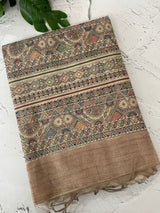 Madhubani Printed Semi tussar silk saree with Kanta work MBT6877 (2)