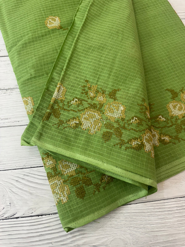 Pure Kota cotton saree with cross stitch embroidery -MKAS339 - Green