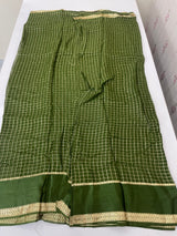 Crepe chiffon georgette saree with checks MS40097 LEAFGREEN