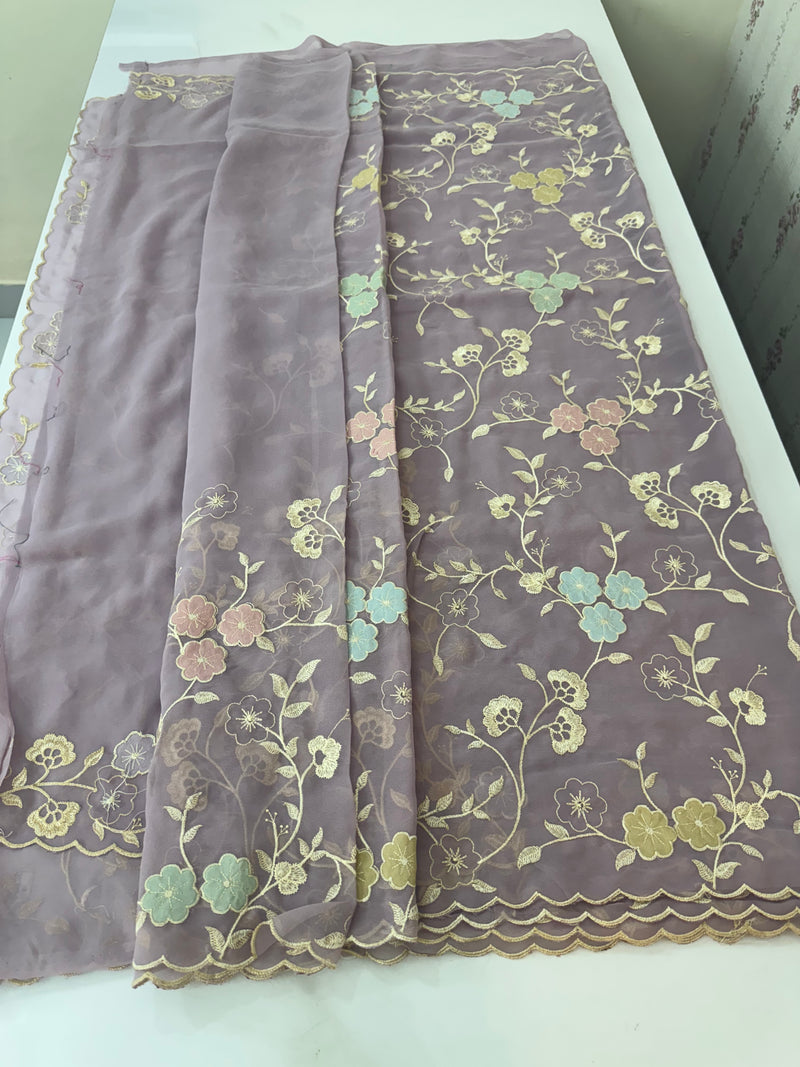 Pure Georgette saree with embriodery and applique work MS15567 Mauve