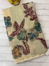 Tissue linen saree with applique work MLS5478