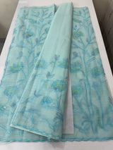 Soft Moonga checks saree with prints and embroidery MSH154- Blue