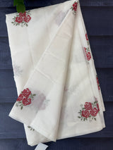 Supernet saree with cross stitch embroidery MCJ874 white & Red