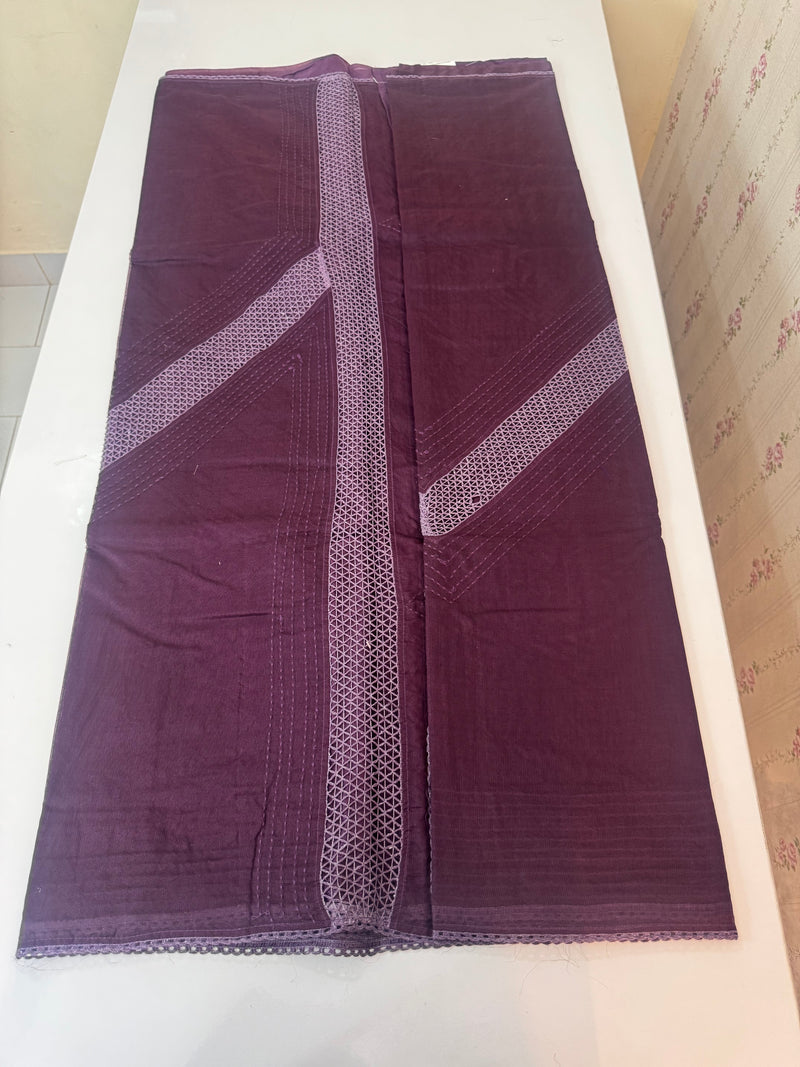 Supernet saree with crochet work and lace border MCJ5433 -Wine(V shape Crochet)