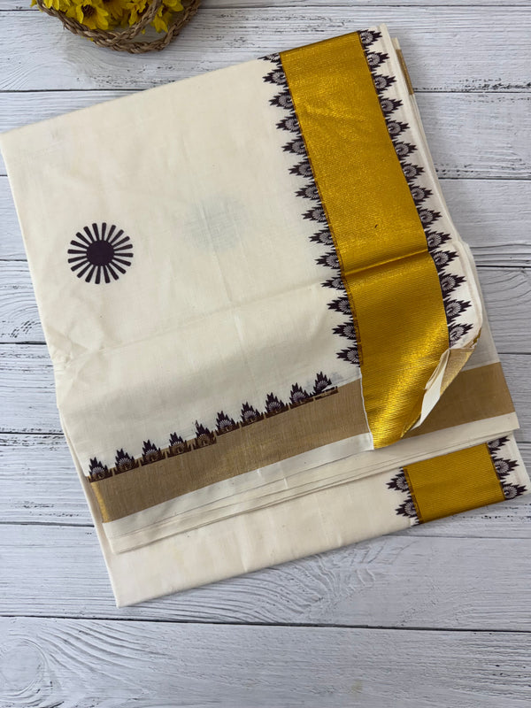 Kerala cotton saree- DarkBrown chakra