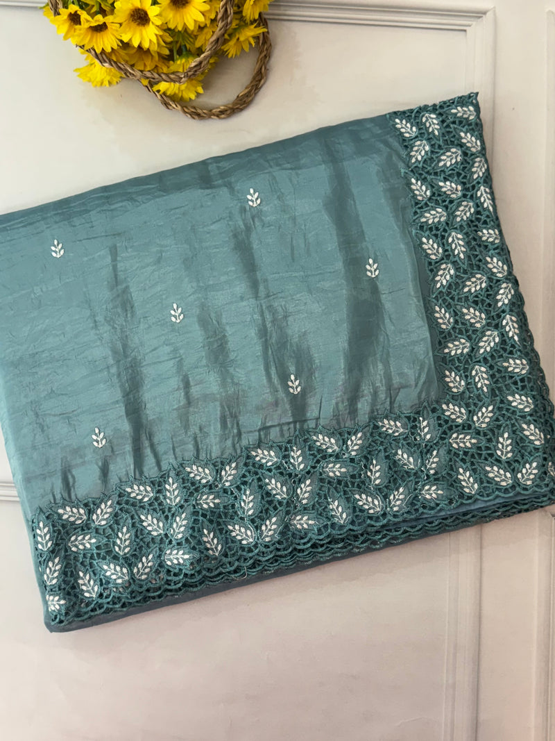 Crush Organza cutwork & embroidery saree MS9735- DuskyBlue