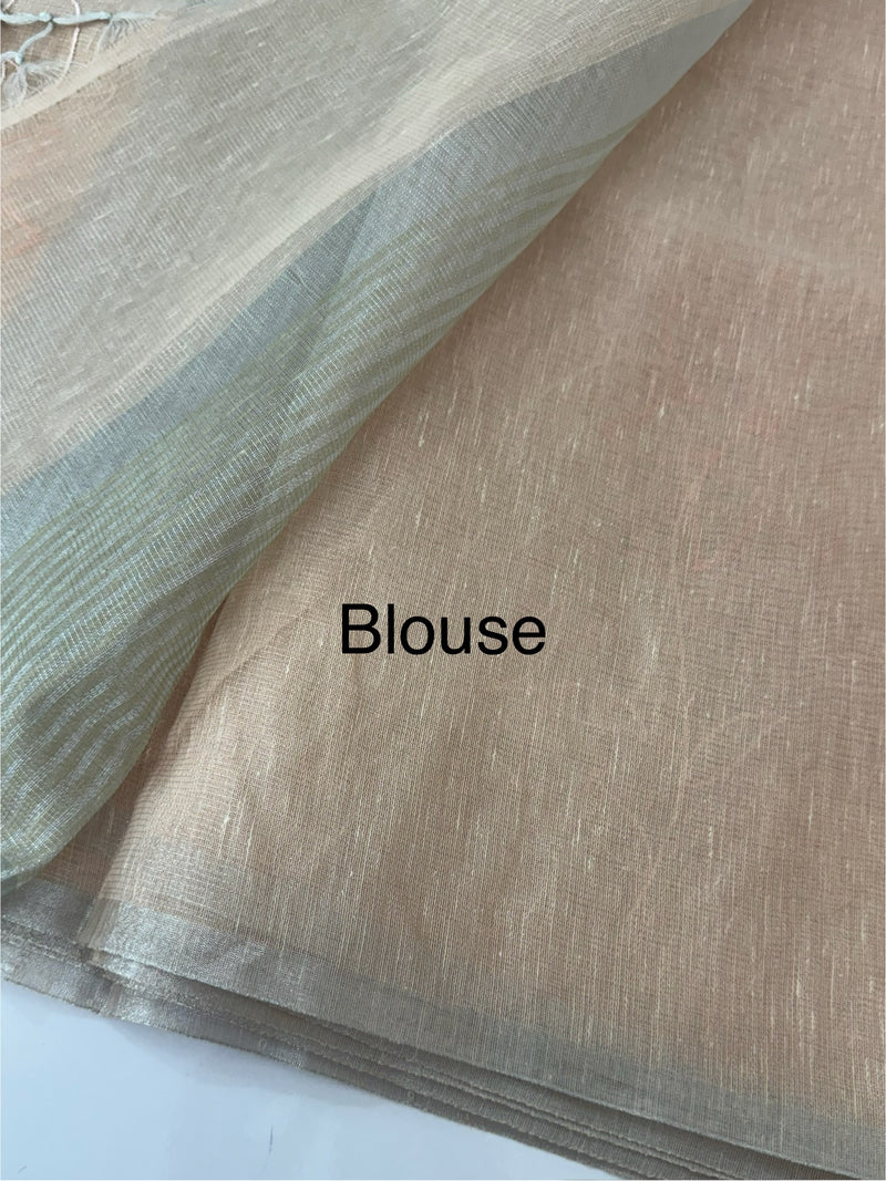 Tissue Linen Saree with embroidery MRS786 - Pastel peach