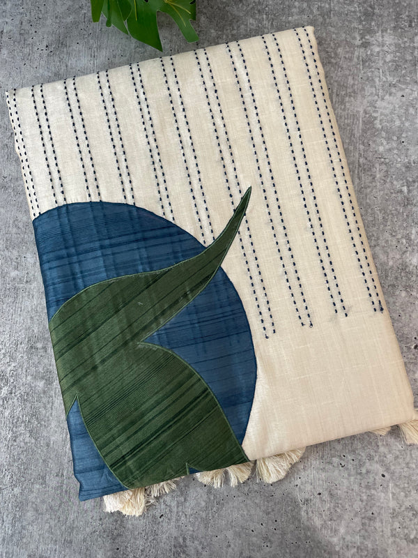 Blended tussar saree with kanta embriodery and appliqué work- MBTS99