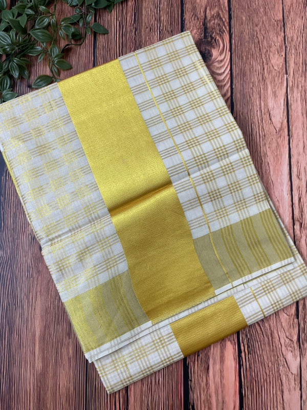 Kerala tissue cotton Saree - Gold checks