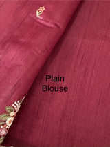 Blended tussar silk saree with embroidery- MS1072 Cranberry