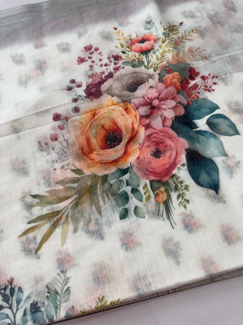 Digital printed semi Linen Saree MLS615- 20