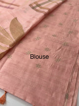 Crushed Blended tussar silk saree with embroidery- MS1299- Pastel PeachPink