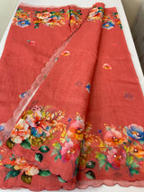 Digital printed semi Linen Saree MLS711- Peach