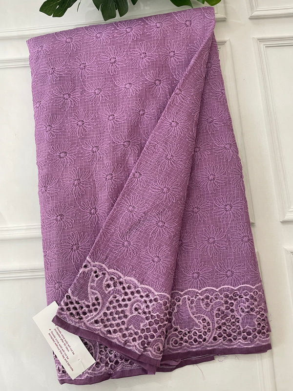 Phulkari NetKota Embroidery saree with single cutwork border - SDFNYMY DarkLavender