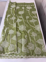 Crush Organza Applique work saree MS14987- Green