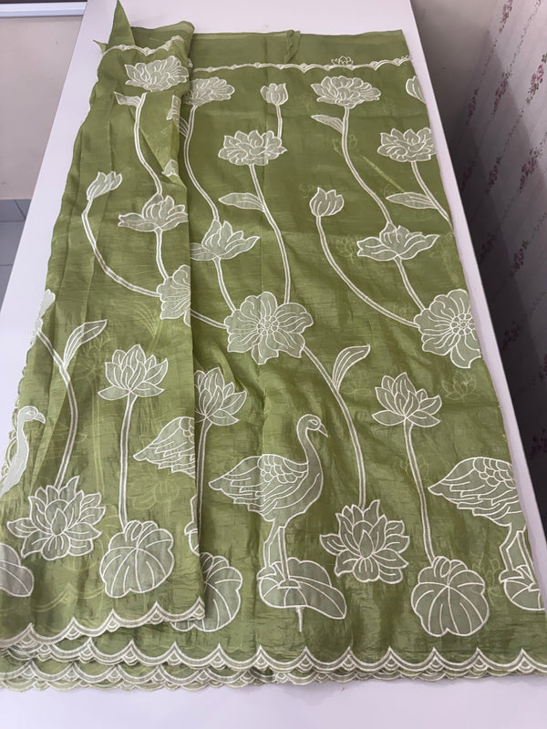 Crush Organza Applique work saree MS14987- Green