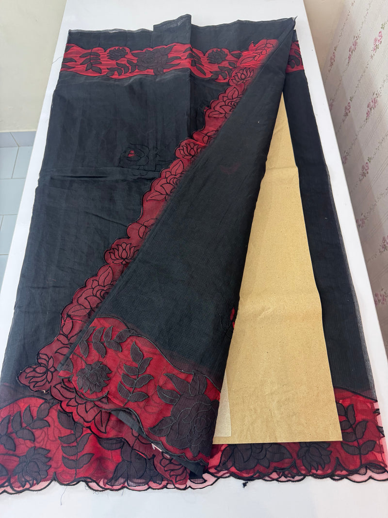 Kota saree with applique work MS6677 -Black to Red
