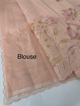Supernet saree with embroidery and handpaintingwork MSH104- PastelPeach