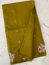 Blended tussar silk saree with embroidery- MS1072 GreenyMustard