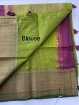 Soft silk sarees with contrast pallu & blouse MJL890 Wine to Green