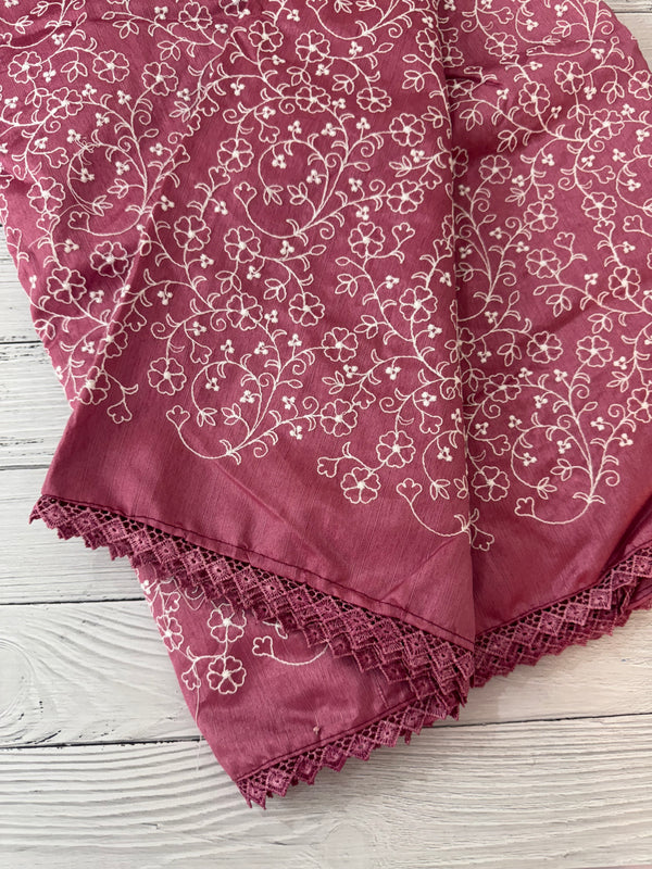 Art silk saree with white thread embroidery SVTS28- Pink