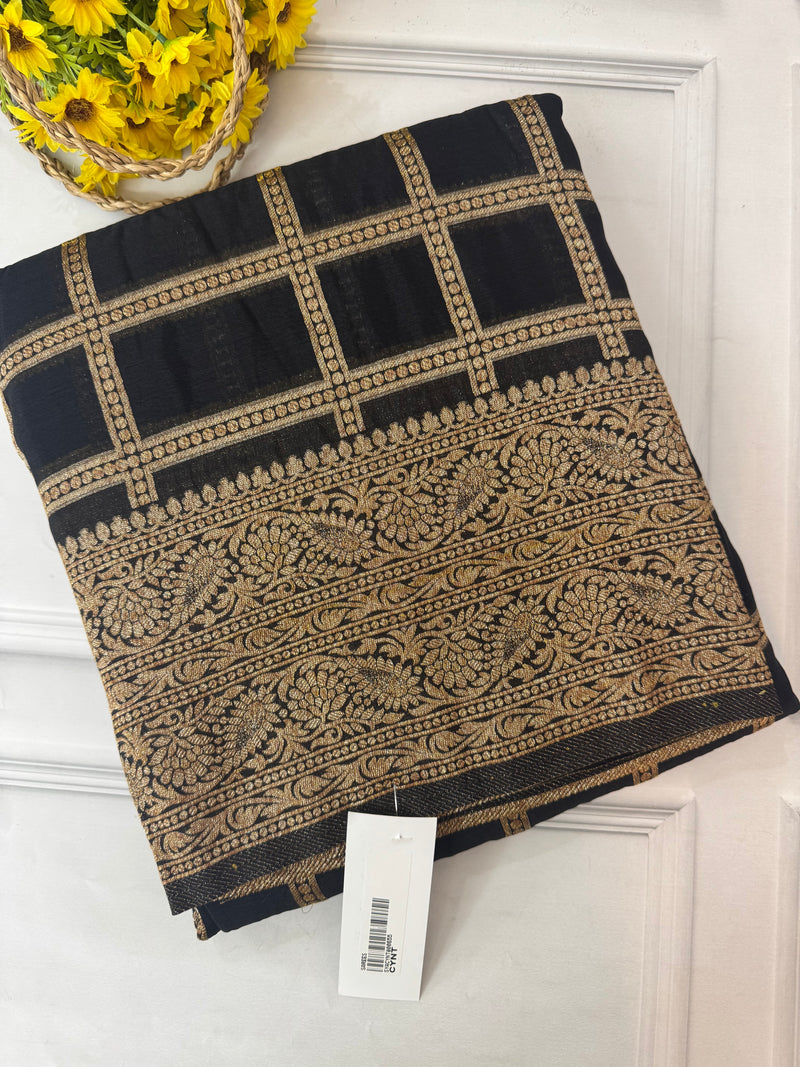 Semi banarasi Khaddi Georgette saree - MS1498 Black