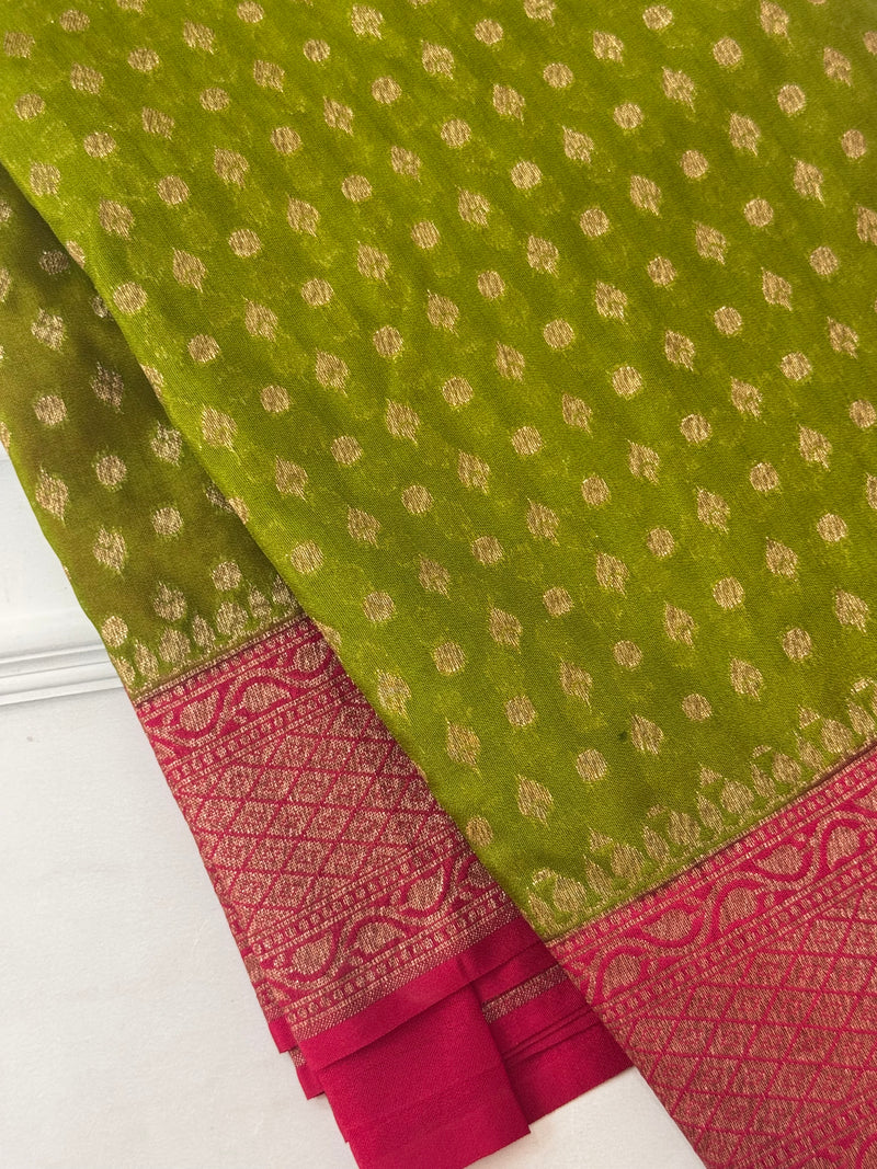 Banarasi viscose Georgette saree MKGS611- ParrotGreen to Pink