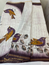 Semi tussar saree with hand painting, kanta embroidery and Pita work MS3433