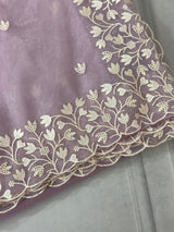 Glassy tissue organza saree with embroidery FKSF88- DuskyMauve