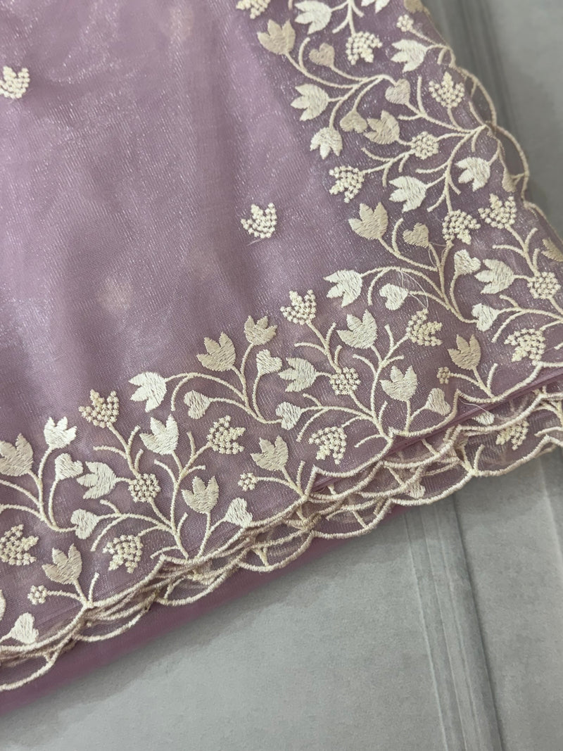 Glassy tissue organza saree with embroidery FKSF88- DuskyMauve