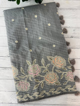 Applique and embroidery work Kota Silk saree MSH118 - Grey
