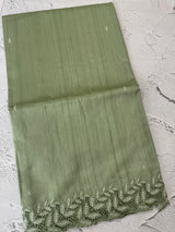 Semi tussar saree with cutwork MSHK566 DustyGreen