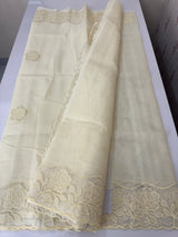 Viscose Organza saree with applique work-MSH101 (2) Ivory