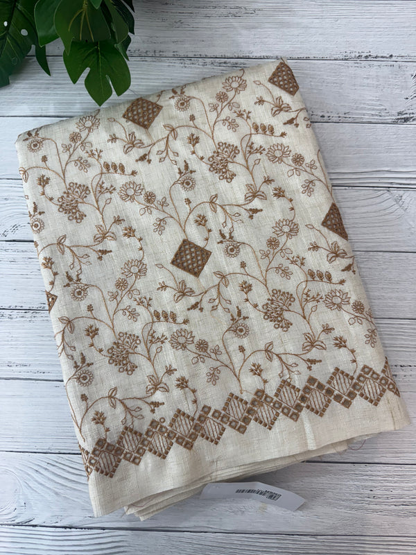 Jute tussar silk saree with cutwork & embroidery MS40414