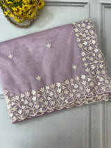 Glassy tissue organza saree with embroidery FKSF88- DuskyMauve