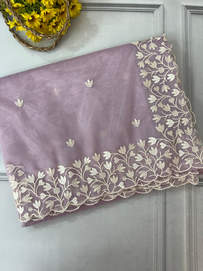 Glassy tissue organza saree with embroidery FKSF88- DuskyMauve