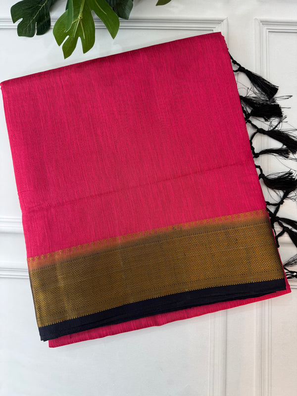 Jute silk sarees with contrast pallu & blouse MJL340 Darkpink to DarkBlue