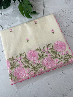 Mul chanderi embriodery saree with scalloped borders MSH176
