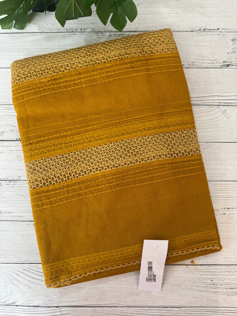 Supernet saree with crochet work and lace border MCJ5433 - Mustard