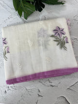 Lightweight Supernet saree with cross stitch embroidery MS142- White to Lavender
