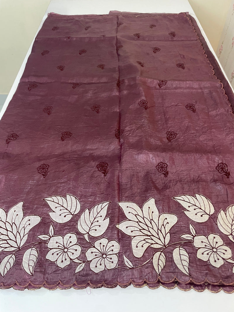 Crush Organza applique work saree MS14589