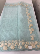 Soft Organza saree with thread work and tissue applique borders - MCW605 LightBlue